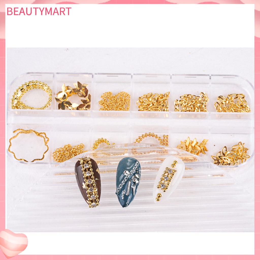 Set 12 Dây Xích Kim Loại Bản Rộng Trang Trí Móng Tay Nghệ Thuật