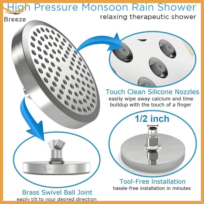 Vòi Hoa Sen Áp Suất Cao 6 Inch Tiết Kiệm Nước Có Thể Điều Chỉnh Góc