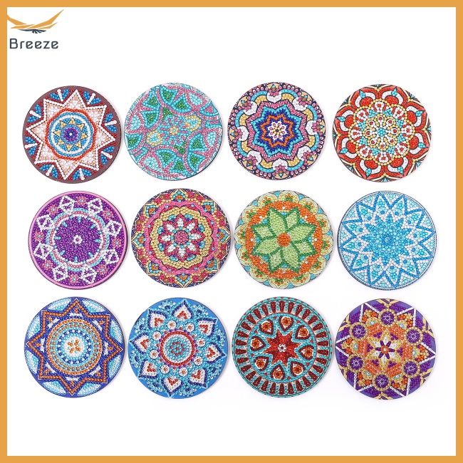 Bộ 12 Đế Lót Ly Họa Tiết Mandala Độc Đáo Diy