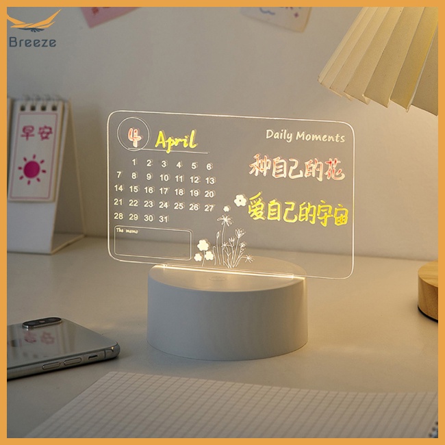 Bảng Ghi Chú Có Đèn Led Dạ Quang Trong Suốt Để Bàn Kèm Bút Tiện Dụng