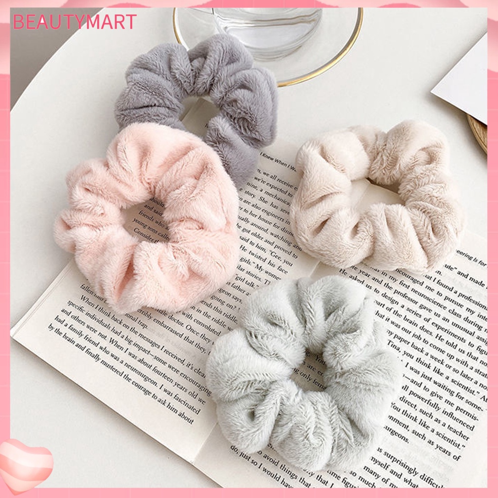 Dây Cột Tóc Màu Trơn Phủ Lông Mềm Mại Giữ Ấm Mùa Đông Cho Nữ