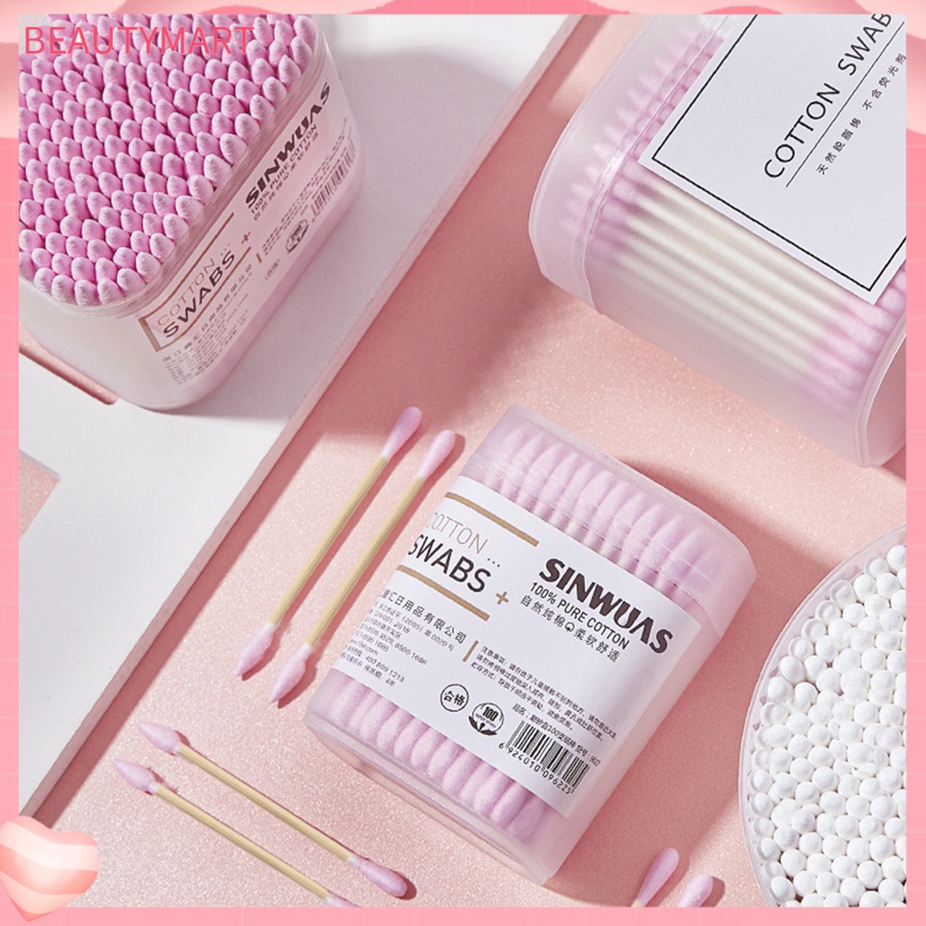 1 Hộp 200 / 300 Tăm Bông Trang Điểm Đầu Tròn Mềm Mại Đa Năng Không Mùi