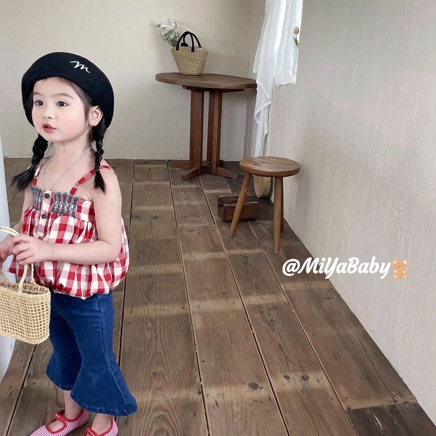 Miyababy Bộ vest bé gái bộ đồ mùa hè trẻ em vest kẻ sọc + quần jeans thời trang hàn quốc