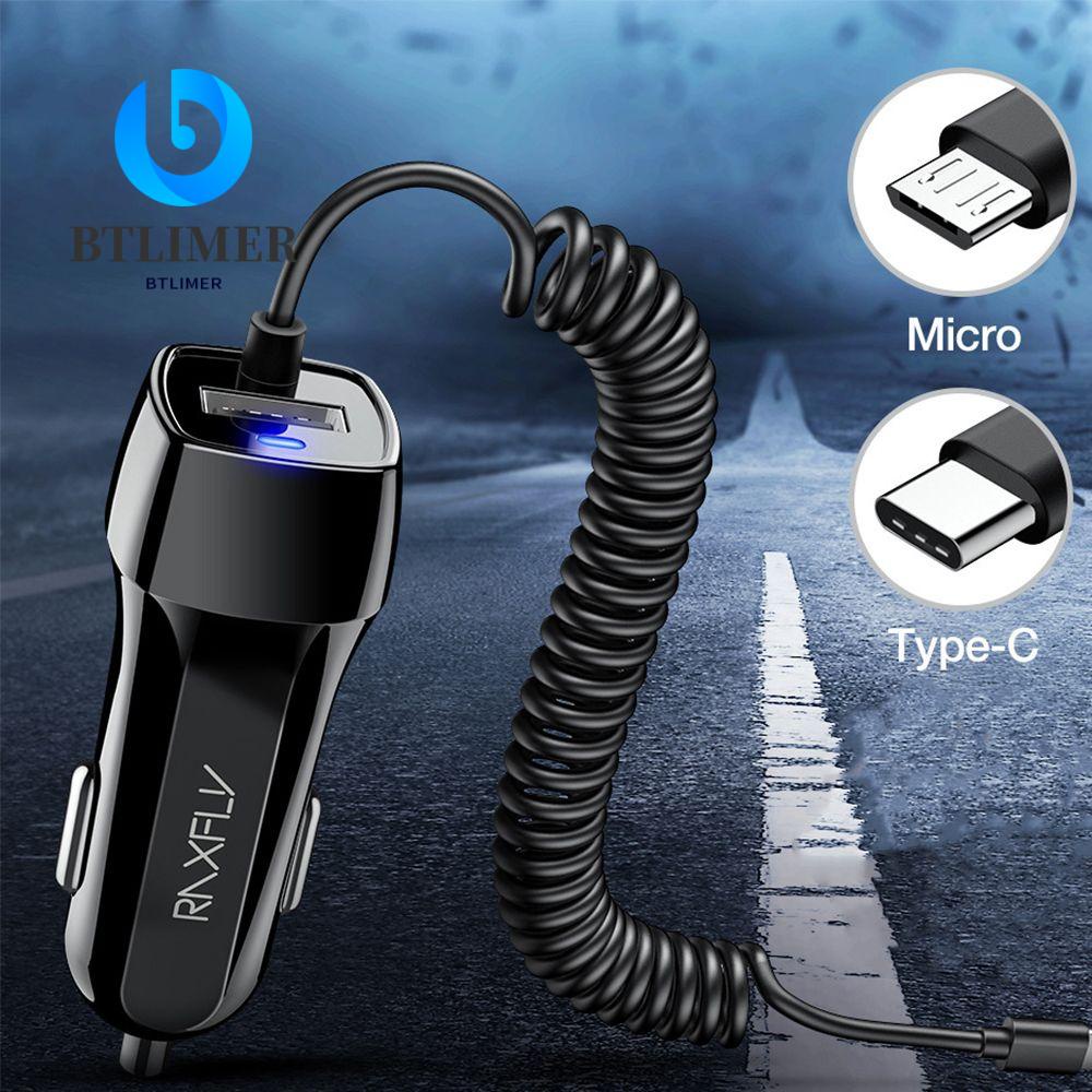 Ổ Cắm Sạc Micro USB Kèm Lò Xo Điện Thoại Cho Xe Hơi