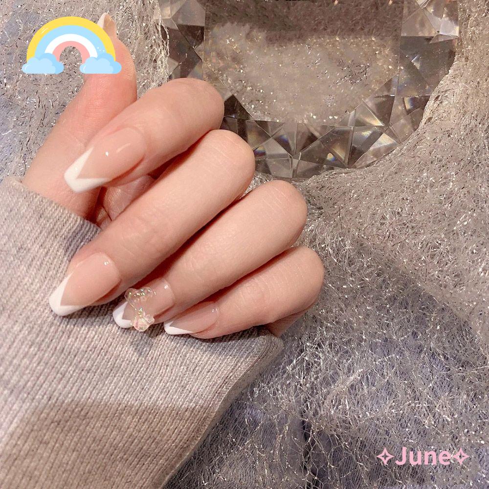 Bộ 24 Móng Tay Giả Che Phủ Toàn Diện Đính Nơ Bướm Xinh Xắn