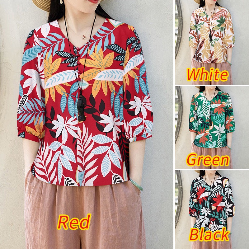 ZANZEA Áo Nữ Tay Lửng Cổ Chữ V In Hoa Thời Trang Hàn Quốc