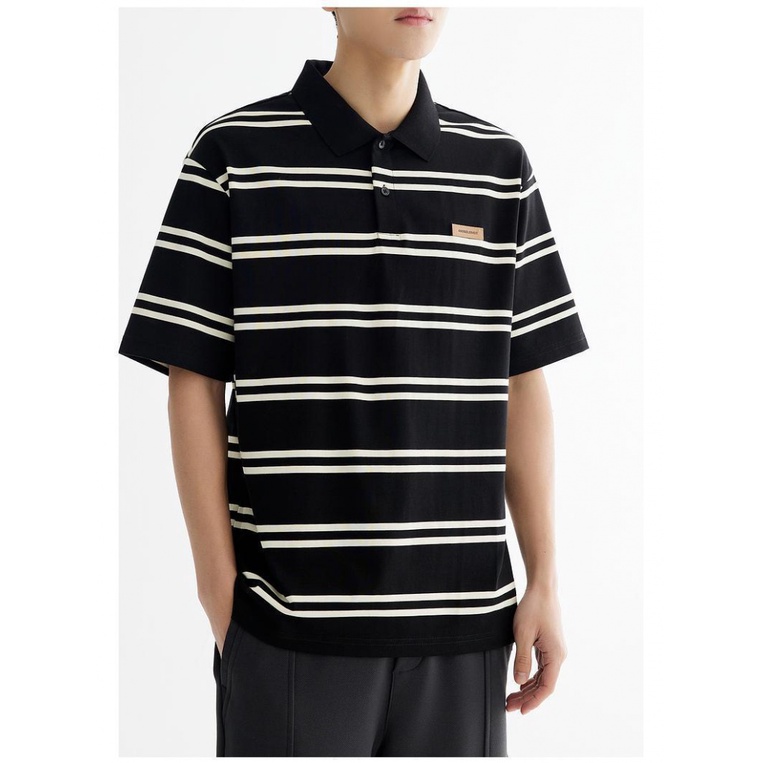 Áo Thun polo Ngắn Tay Form Rộng Họa Tiết Sọc Ngang Thời Trang Dành Cho Nam