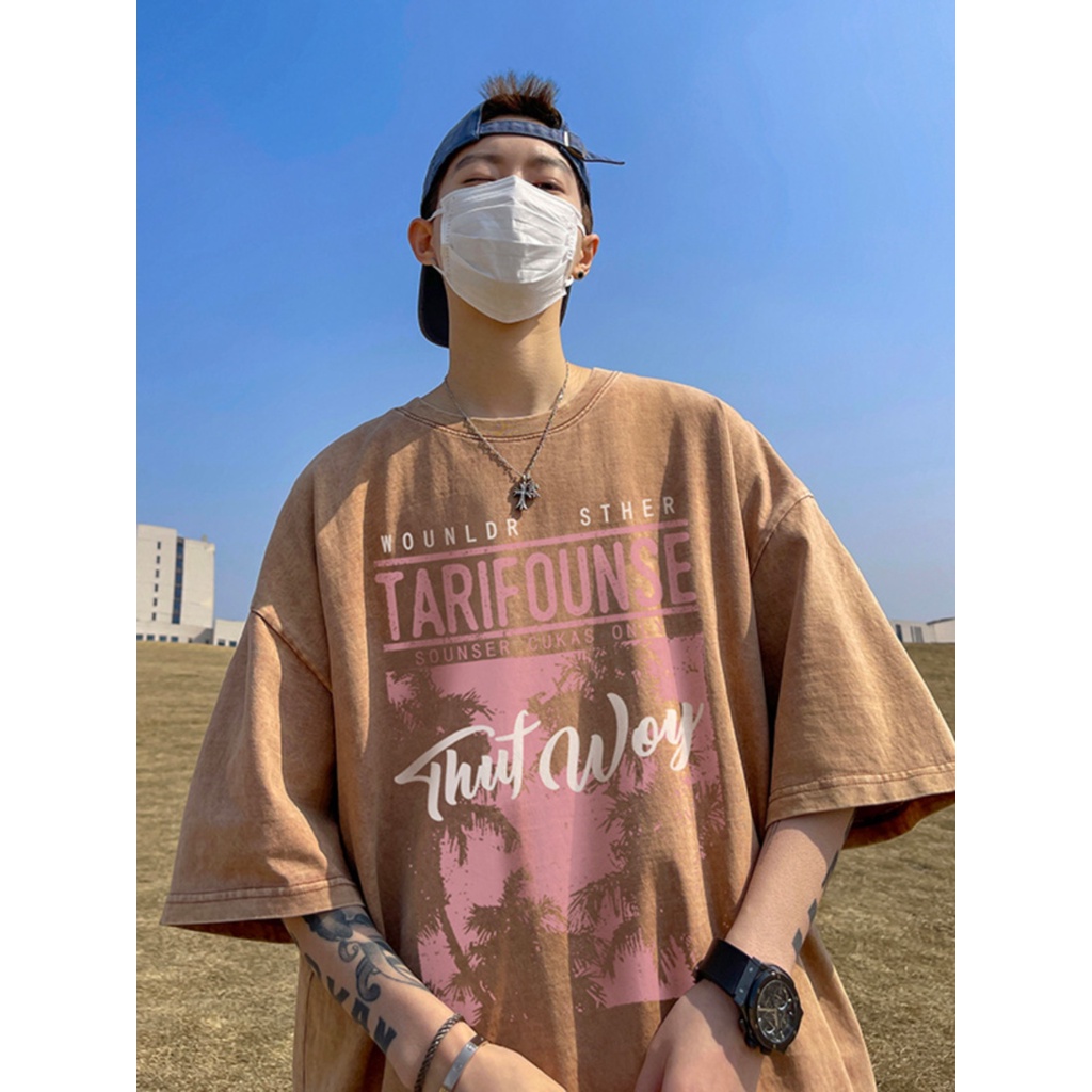 Áo Thun Tay Ngắn Chất Liệu Cotton Phong Cách Hip Hop Đường Phố Mỹ Thời Trang Mùa Hè Cho Nam 280g