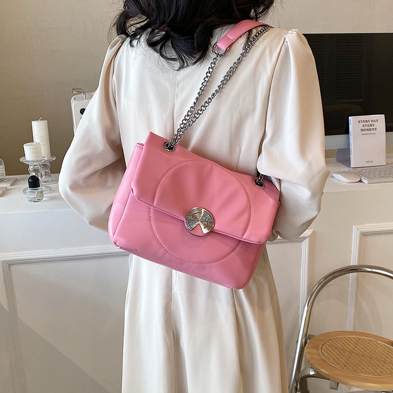 Túi Đeo Vai Dây Xích Có Khóa Tròn Phong Cách Hàn Quốc Chất Lượng Cao Cho Nữ