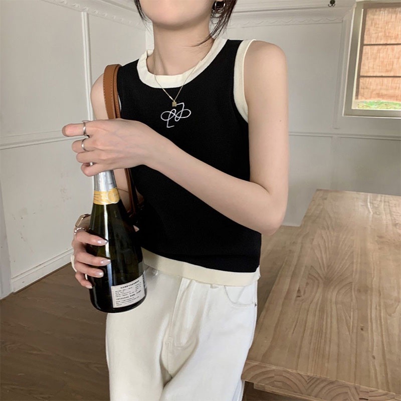 Áo Sát Nách Cổ Tròn Màu Trơn In Chữ Cỡ Lớn Thời Trang Mùa Hè Hàn Quốc 2023 Cho Nữ