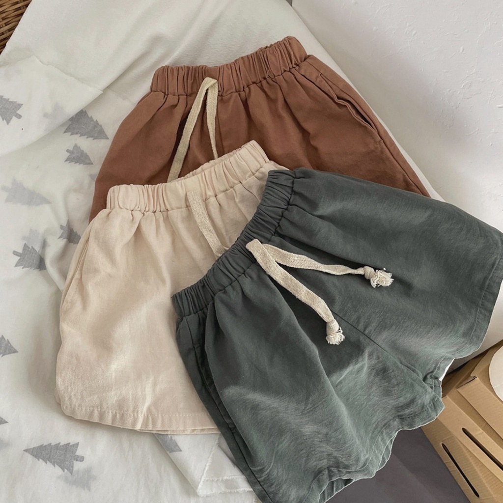 Quần Short cotton Lanh Màu Sắc Đơn Giản Phong Cách Nhật Bản Cho Bé