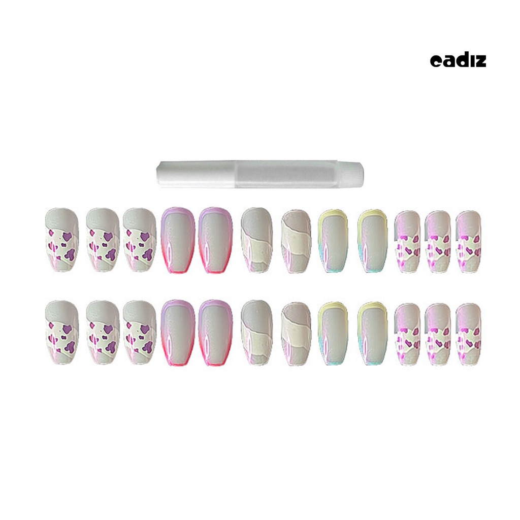 1 Bộ Móng Tay Giả Che Phủ Toàn Diện Tháo Rời Được Chống Phai Màu Họa Tiết Sọc Cầu Vồng Cho Salon