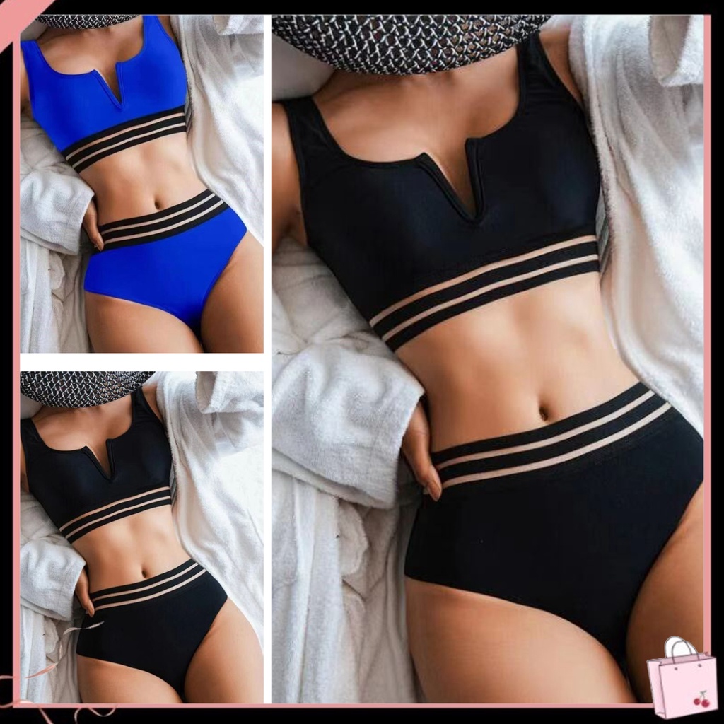Bộ Bikini Hai Mảnh Màu Sắc Lưng Cao Cổ Chữ V Có Mút Nâng Ngực Cho Nữ