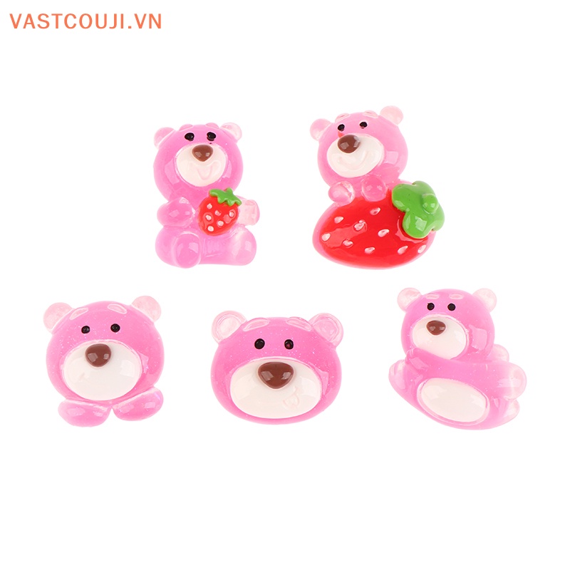 Set 5 Gấu Dâu Tây Mini Bằng Nhựa Phát Quang Trang Trí Sân Vườn