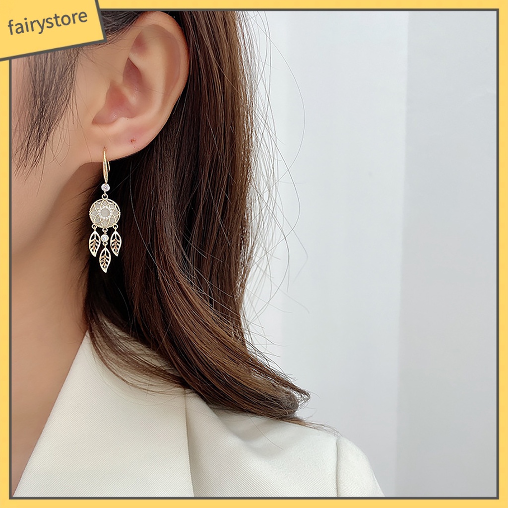 1 Cặp Bông Tai Hình Dreamcatcher Đính Đá Phối Tua Rua Thời Trang