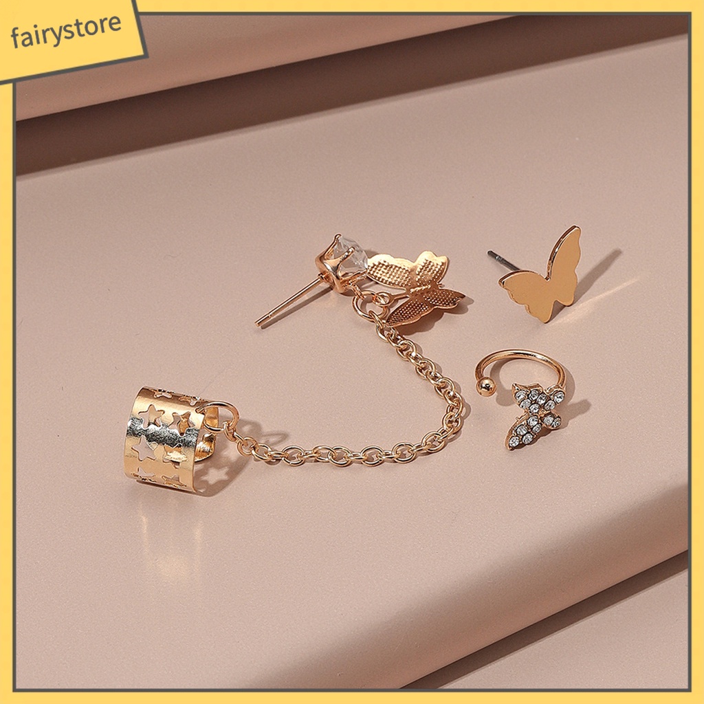 Bông Tai Dạng Xích Hình Bướm Đính Đá Trang Trí Dành Cho Nữ