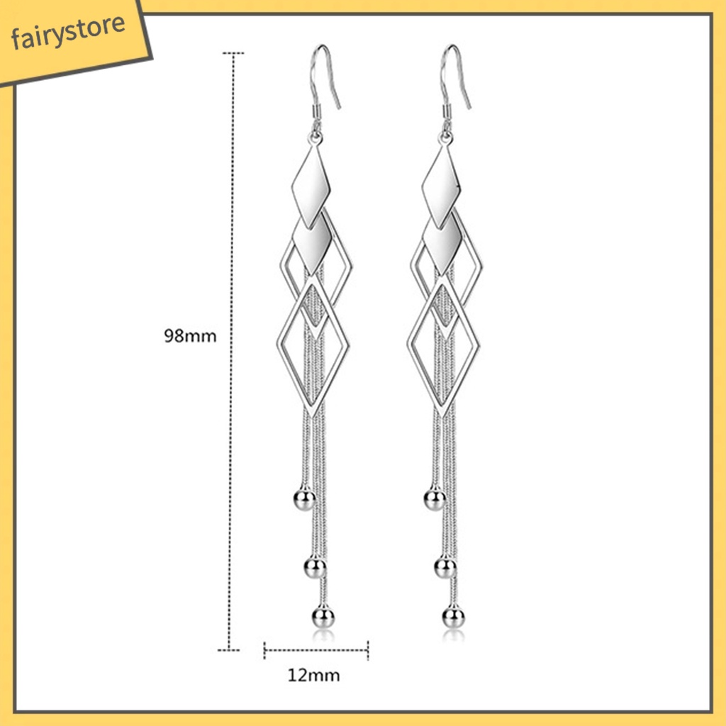 1 Đôi Bông Tai Dáng Dài Mặt Hình Thoi Màu Sắc Thời Trang