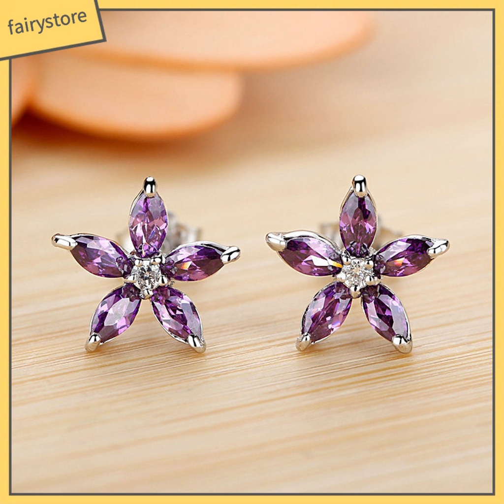 1 Đôi Bông Tai Hình Hoa Đính Đá Nhiều Màu Phong Cách Hàn Quốc