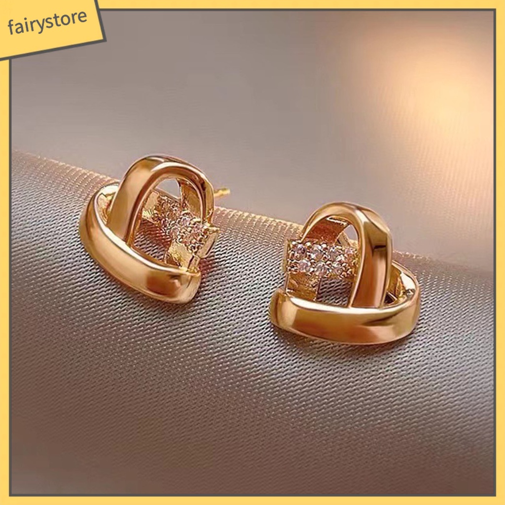 1 Đôi Bông Tai Hình Trái Tim Đan Chéo Đính Đá Lấp Lánh Dành Cho Nữ