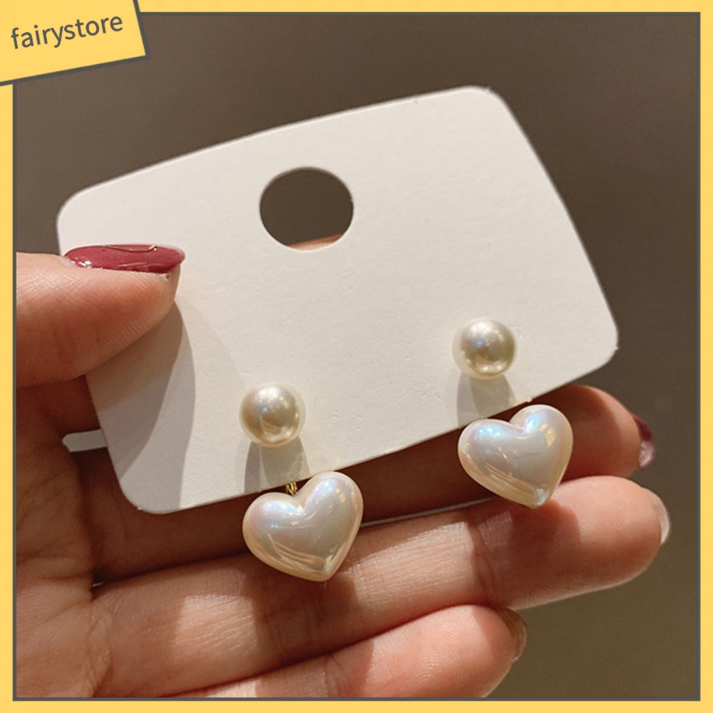 1 Đôi Bông Tai Hình Trái Tim Đính Ngọc Trai Giả Màu Trắng Dành Cho Nữ