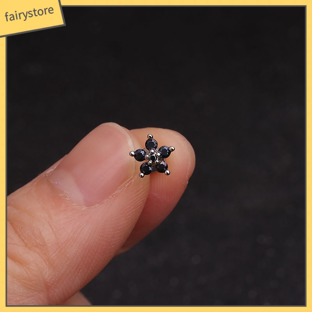 1 Khuyên Xỏ Tai Bằng Thép Không Gỉ Đính Đá Zircon Thời Trang