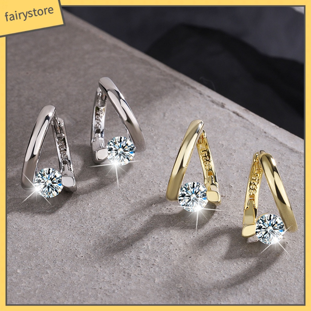 1 Đôi Bông Tai Hình Học Đính Đá Zircon Lấp Lánh Dành Cho Nữ