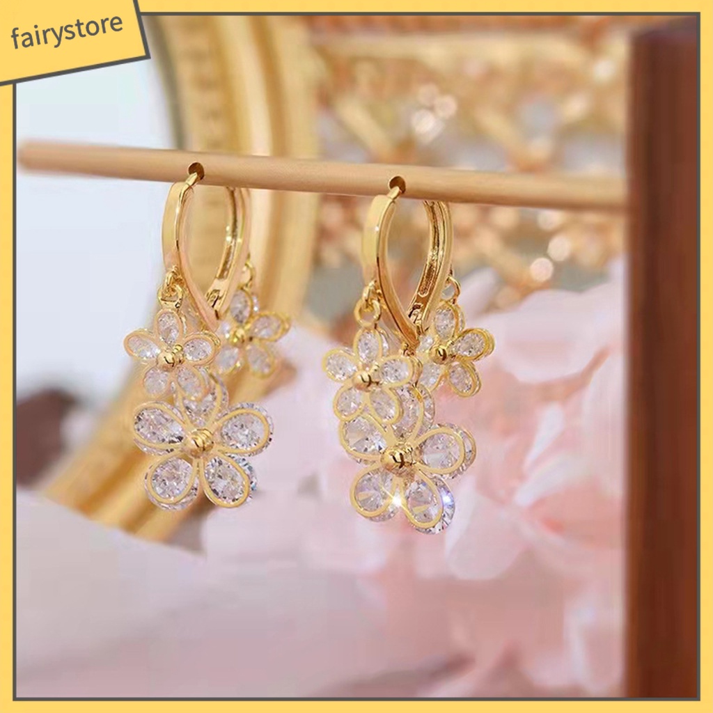 1 Đôi Bông Tai Tròn Đính Hoa Tua Rua Lấp Lánh Dành Cho Nữ