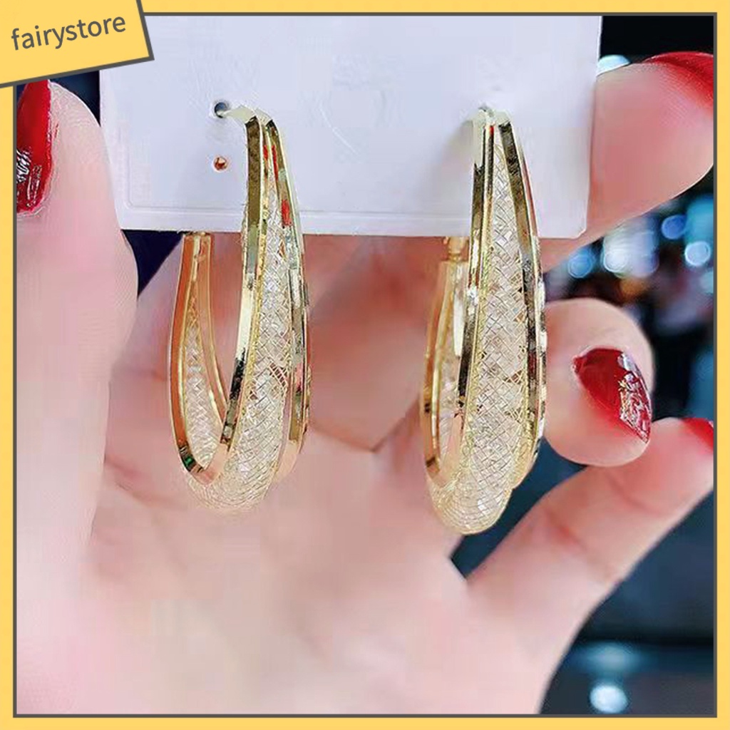 1 Đôi Bông Tai Tròn Màu Sắc Tương Phản Lấp Lánh Chất Lượng Cao