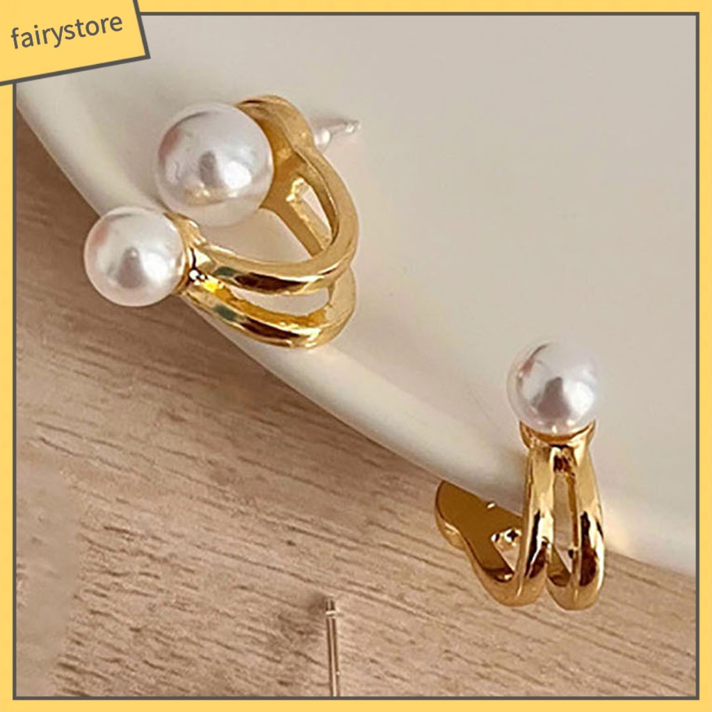 [FRO] 1 Đôi Bông Tai Ngọc Trai Hai Lớp Duyên Dáng Đơn Giản Thích Hợp Làm Quà Tặng