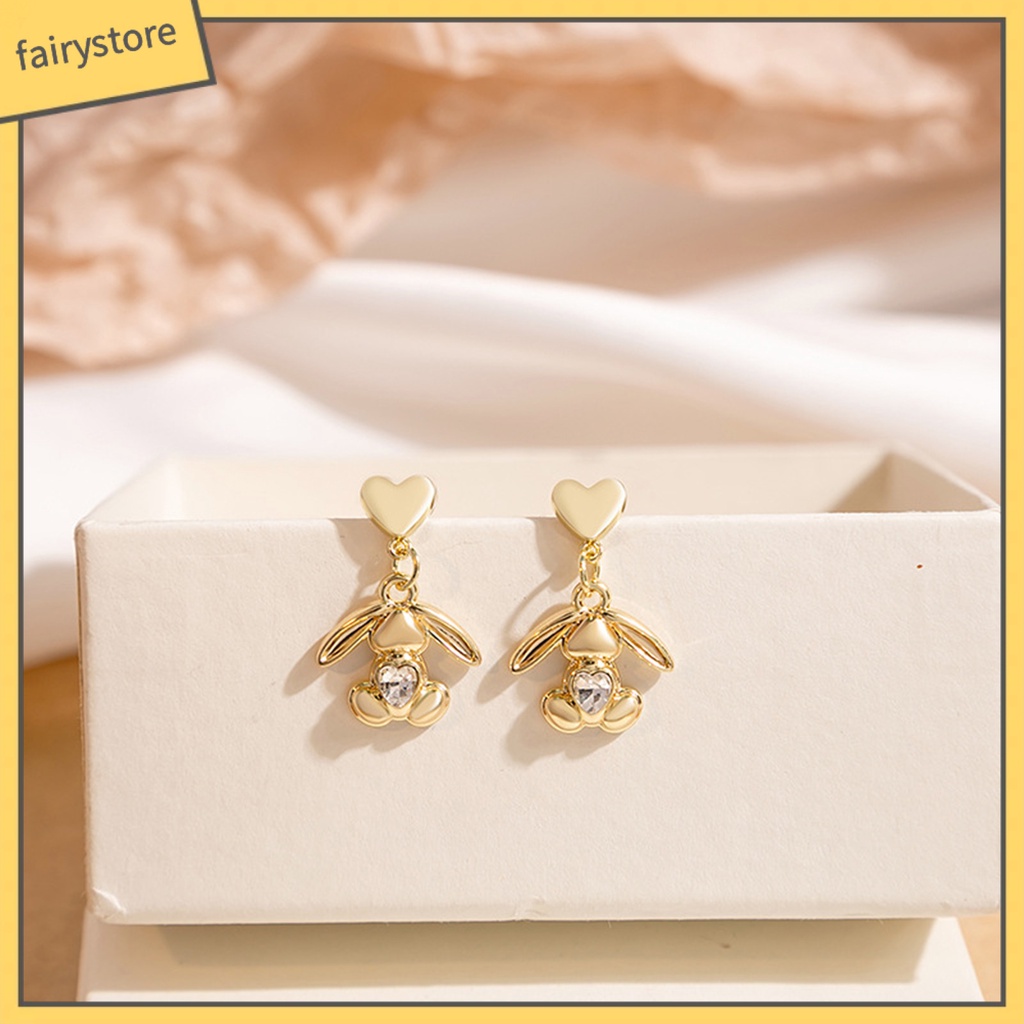1 Đôi Bông Tai Hình Thỏ Bằng Hợp Kim Đính Đá Zircon Sang Trọng