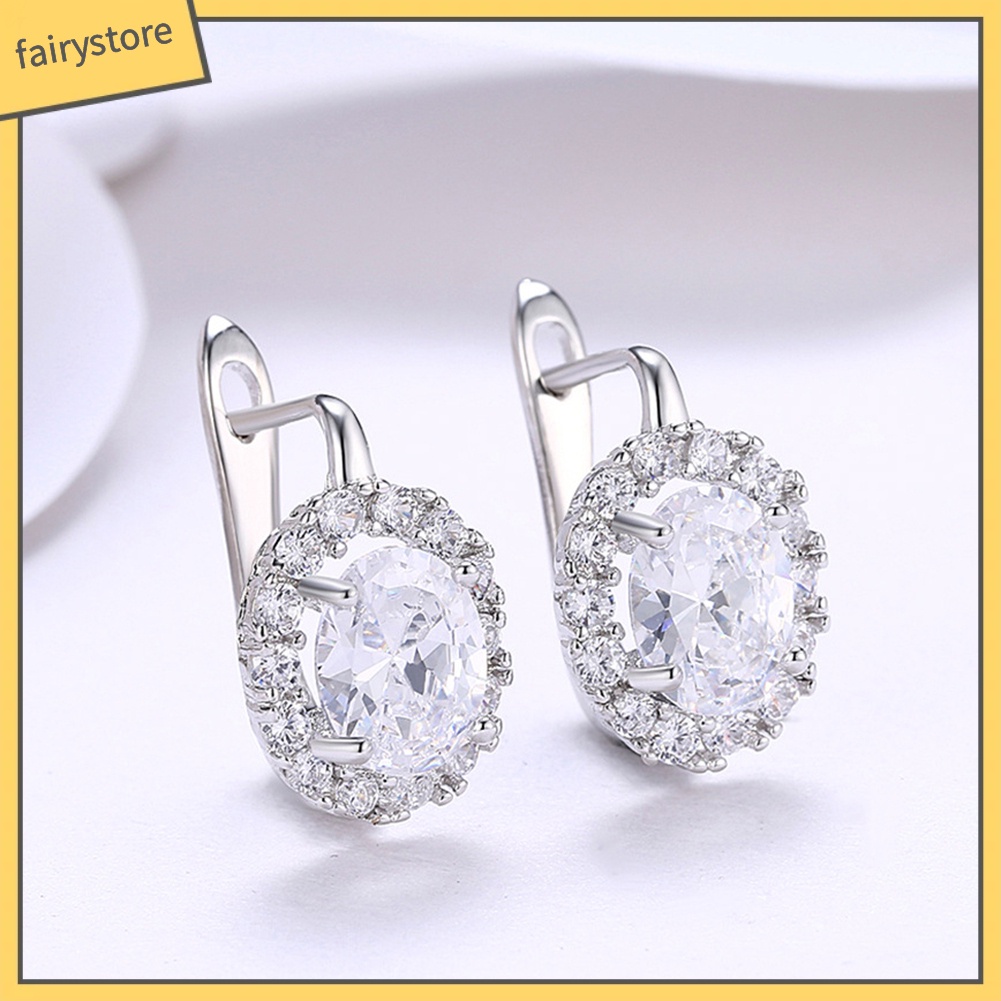 Bông Tai Hình Oval Đính Đá Zircon Sang Trọng Cho Nữ