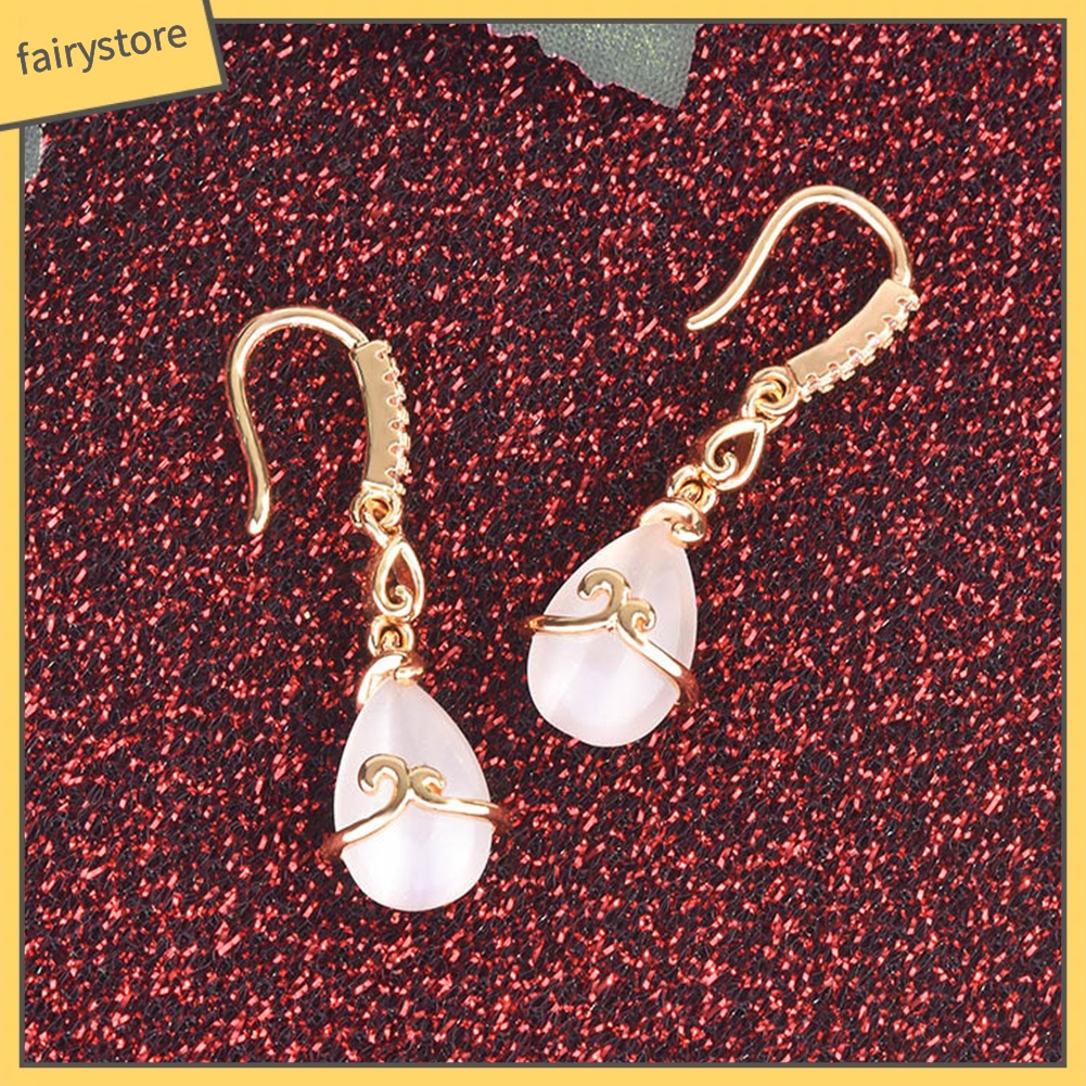 Bông Tai Hình Giọt Nước Đính Đá Opal Giả Thời Trang Dành Cho Nữ