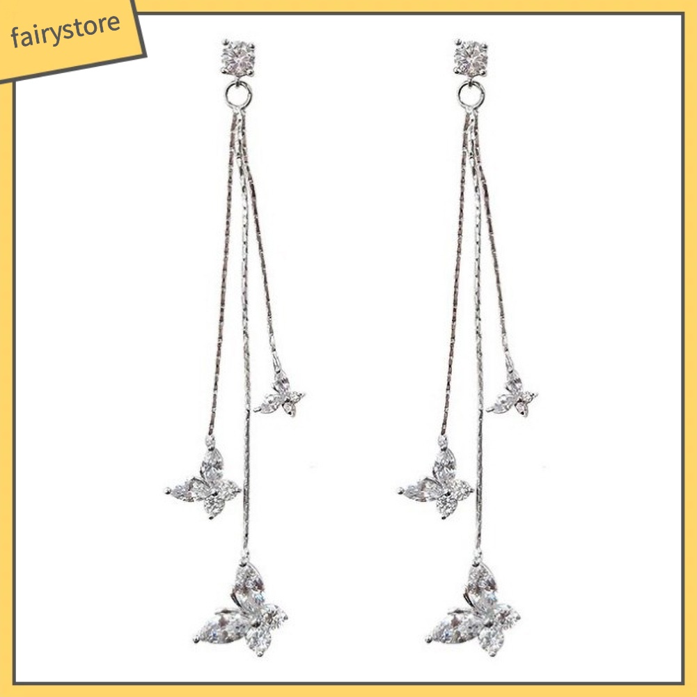 Bông Tai Dài Hình Bướm Đính Pha Lê Thời Trang Dành Cho Nữ