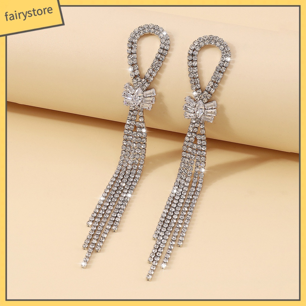 1 Đôi Bông Tai Tua Rua Dài Đính Đá Lấp Lánh Thời Trang