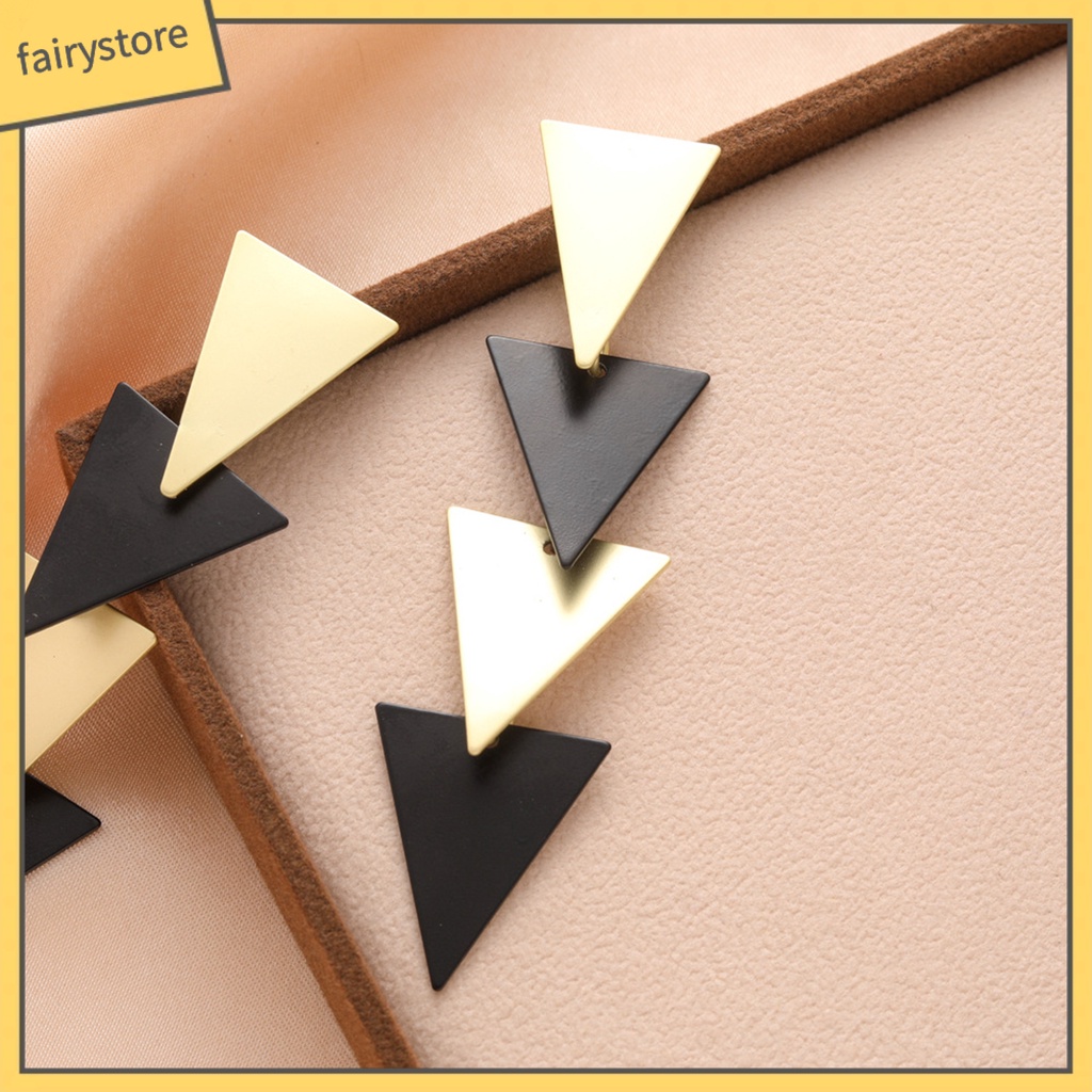 1 Đôi Bông Tai Hình Tam Giác Mạ Điện Nhiều Màu Thời Trang