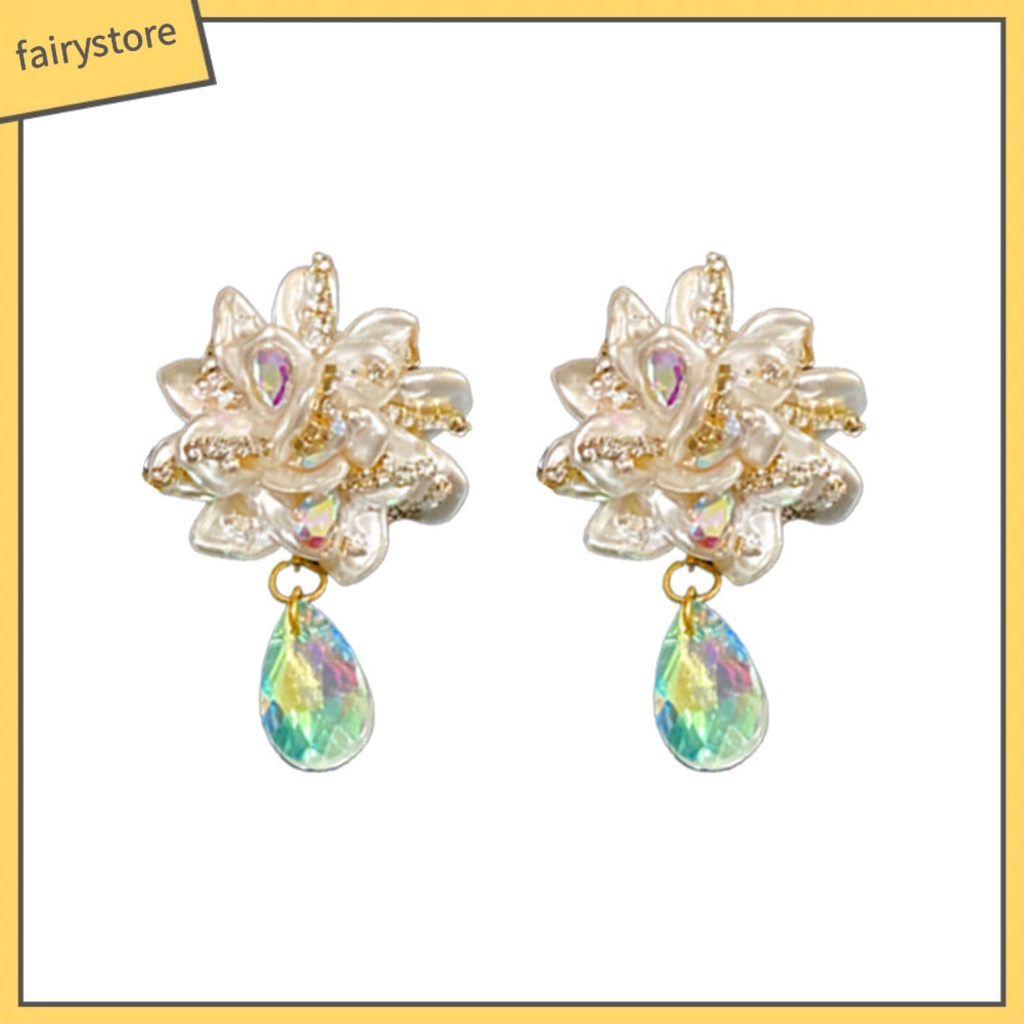 [FRO] 1 Đôi Bông Tai Thả Hình Giọt Nước Đính Kim Cương Giả Lấp Lánh Chống Mài Mòn Trang Trí Thời Trang