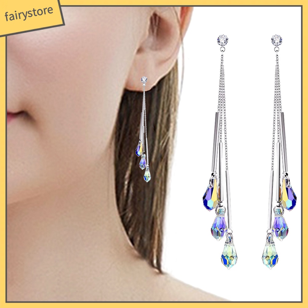 Bông Tai Tua Rua Dáng Dài Đính Pha Lê Giả Thời Trang Sang Trọng Cho Nữ