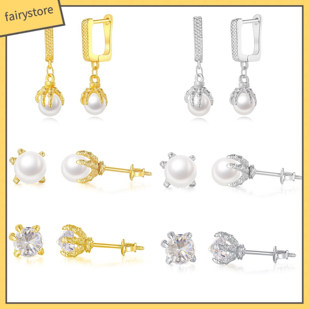 1 Đôi Bông Tai Hình Móng Vuốt Đính Ngọc Trai Nhân Tạo Phong Cách Hip Hop Dành Cho Nam Nữ