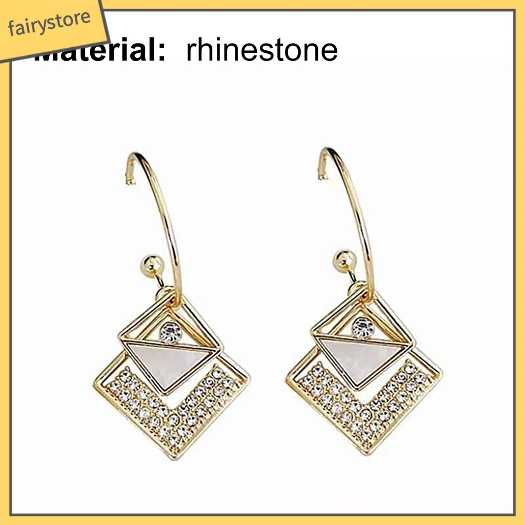 1 Đôi Bông Tai Hình Vuông Đính Đá Trang Nhã