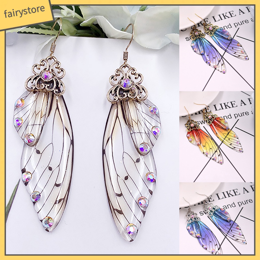 Bông Tai Hình Cánh Bướm Đính Đá Nhiều Màu Sắc Dành Cho Nữ