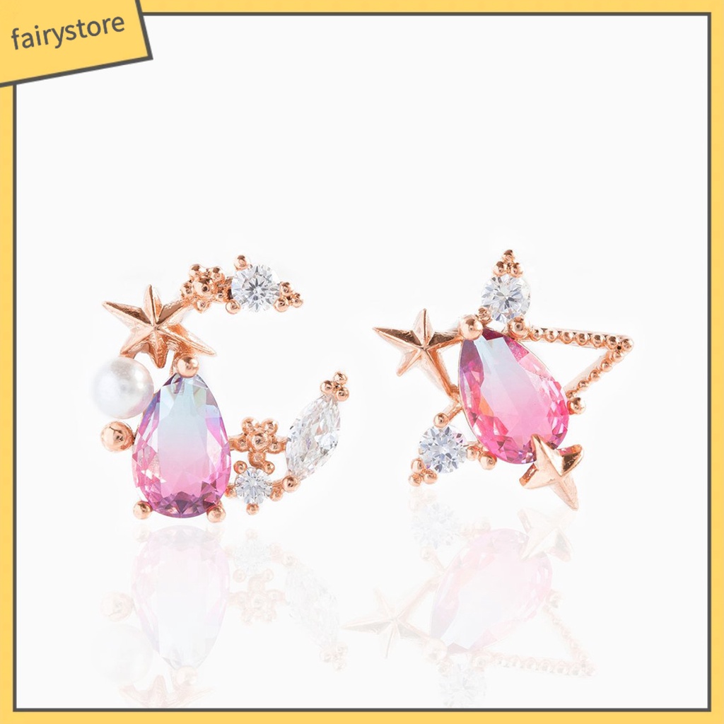 1 Đôi Khuyên Tai Hợp Kim Hình Trăng Sao Đính Đá Thời Trang