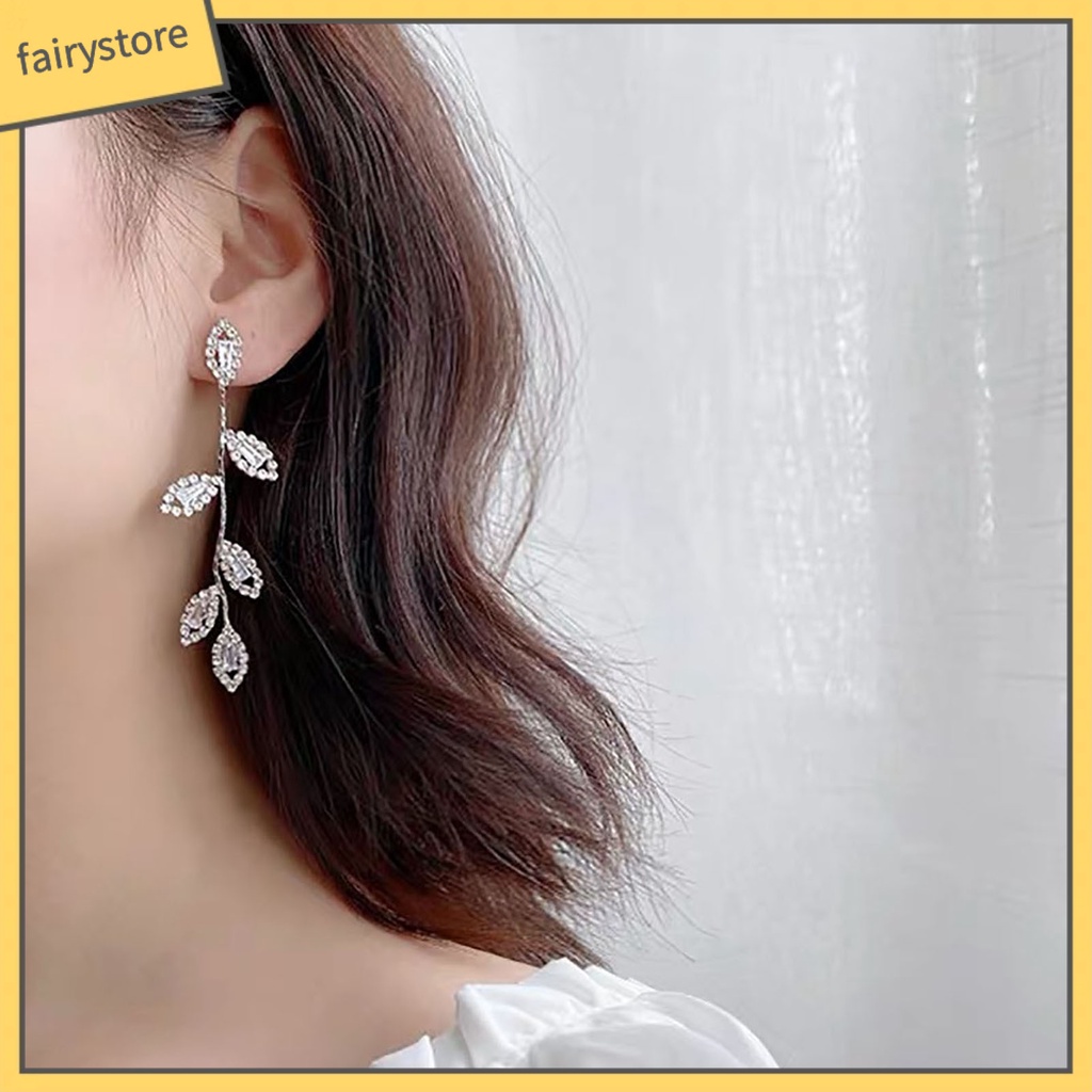 1 Đôi Bông Tai Hình Chiếc Lá Bằng Hợp Kim Đính Đá Zircon Dành Cho Nữ