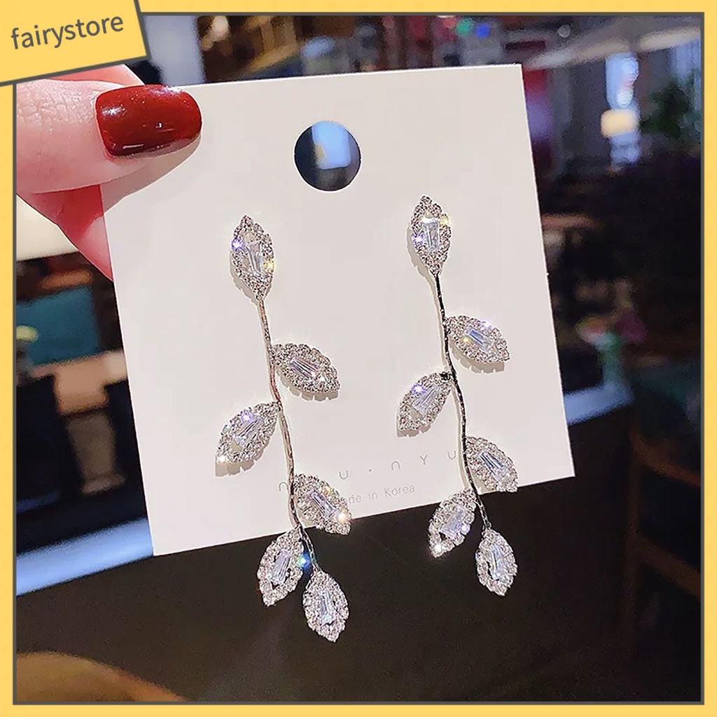 1 Đôi Bông Tai Hình Chiếc Lá Bằng Hợp Kim Đính Đá Zircon Dành Cho Nữ