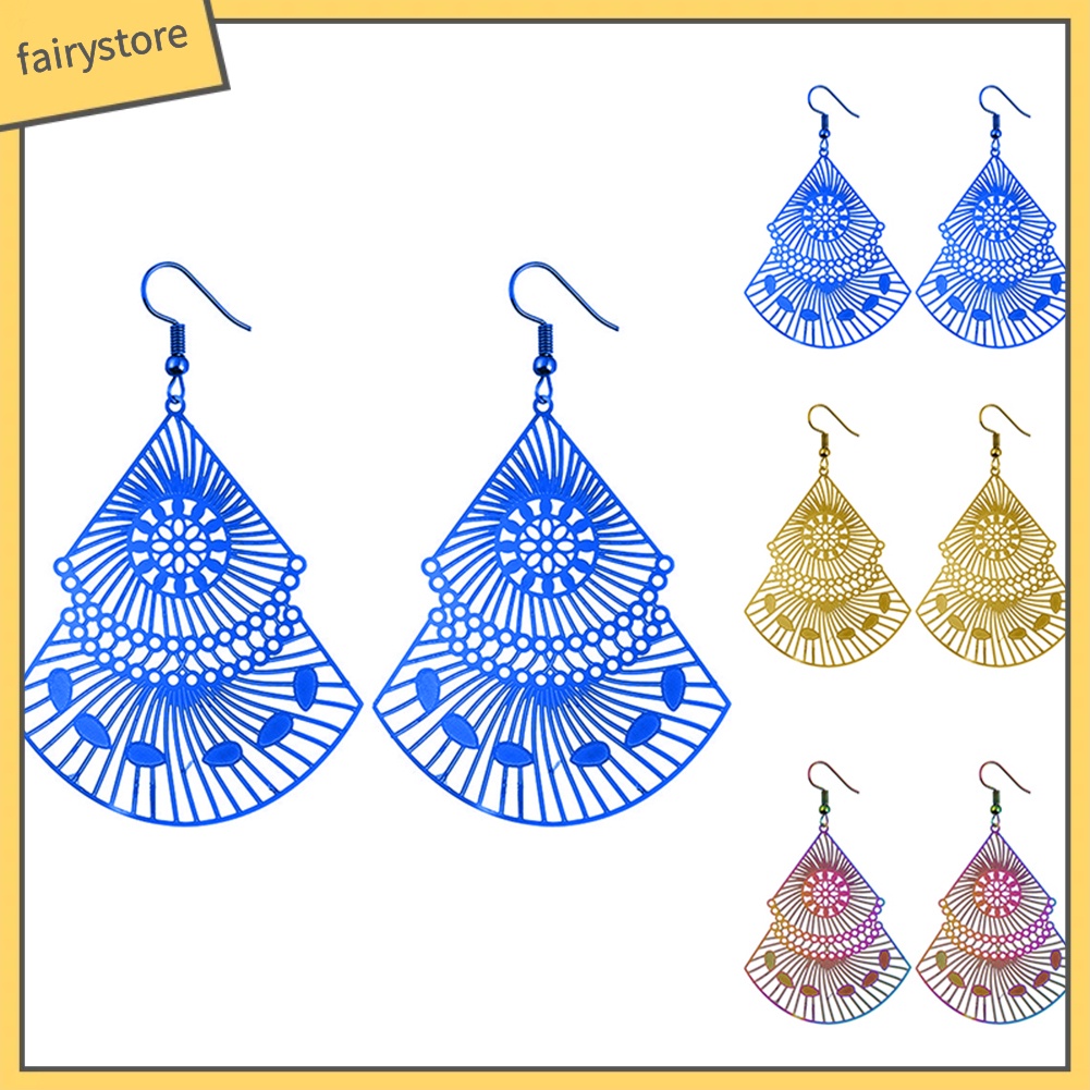 Bông Tai Dáng Dài Hình Quạt Rỗng Nhiều Màu Thời Trang Cho Nữ