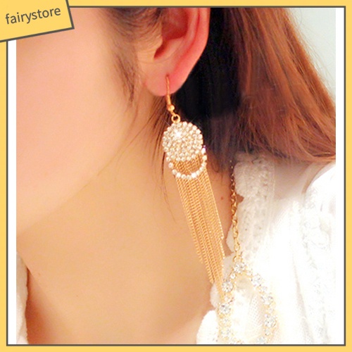 Bông Tai Dáng Dài Đính Đá Phối Tua Rua Thời Trang Cho Nữ