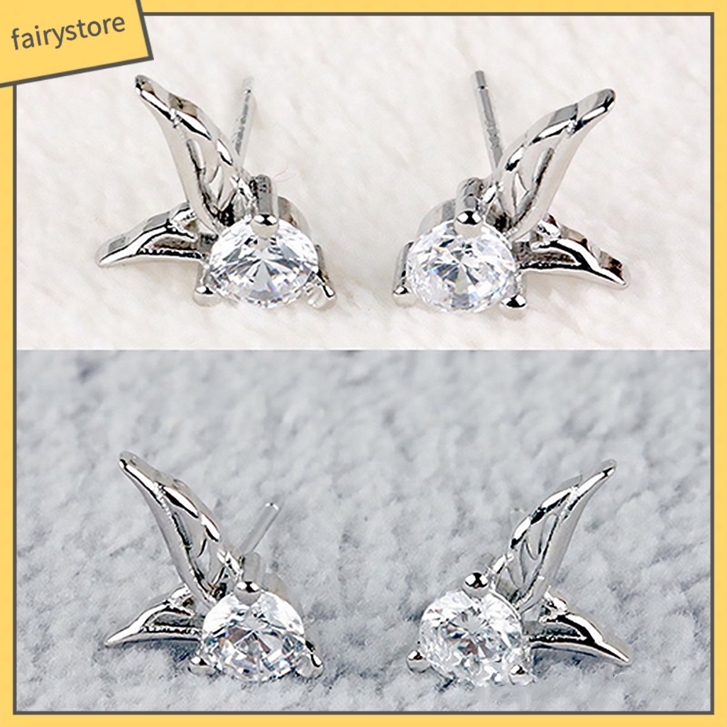 Bông Tai Mạ Bạc Hình Đôi Cánh Đính Đá Thời Trang Dành Cho Nữ