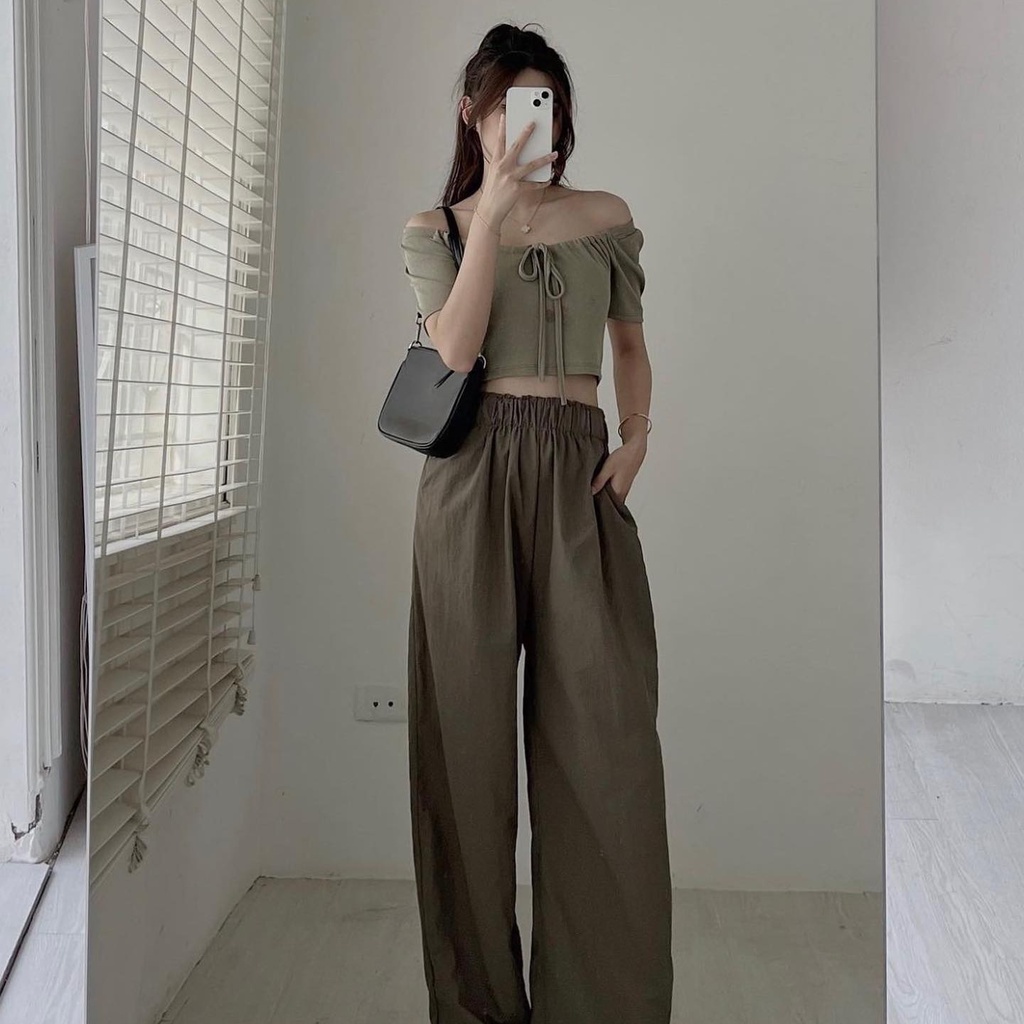Áo thun nữ vải tăm rút dây style Hàn quốc hot 2023