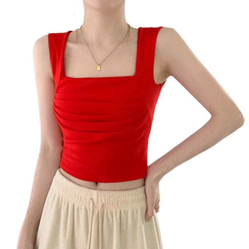 Áo Croptop Cổ Vuông Màu Trơn Mềm Mại Thời Trang Mùa Hè Quyến Rũ Cho Nữ