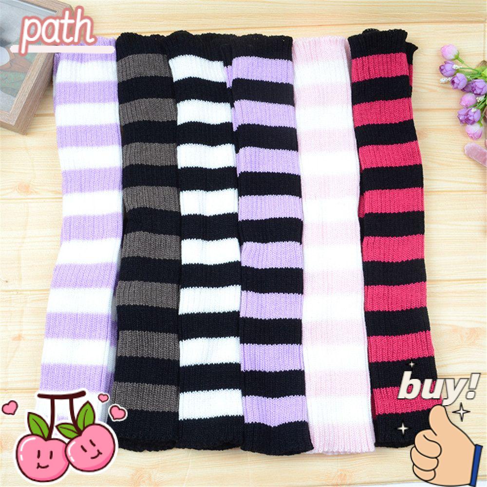 PATH Tất Dệt Kim Giữ Ấm Chân Họa Tiết Kẻ Sọc Nhiều Màu Sắc Phong Cách Lolita