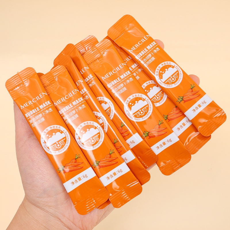 Set 10 Mặt Nạ Sủi Bọt Chiết Xuất Cà Rốt / Hyaluronic Acid Làm Sạch Sâu Và Dưỡng Ẩm Da 6g